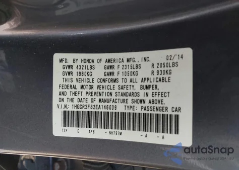 2014 Honda Accord Ex-L from USA, damaged, VIN 1HGCR2F82EA146009